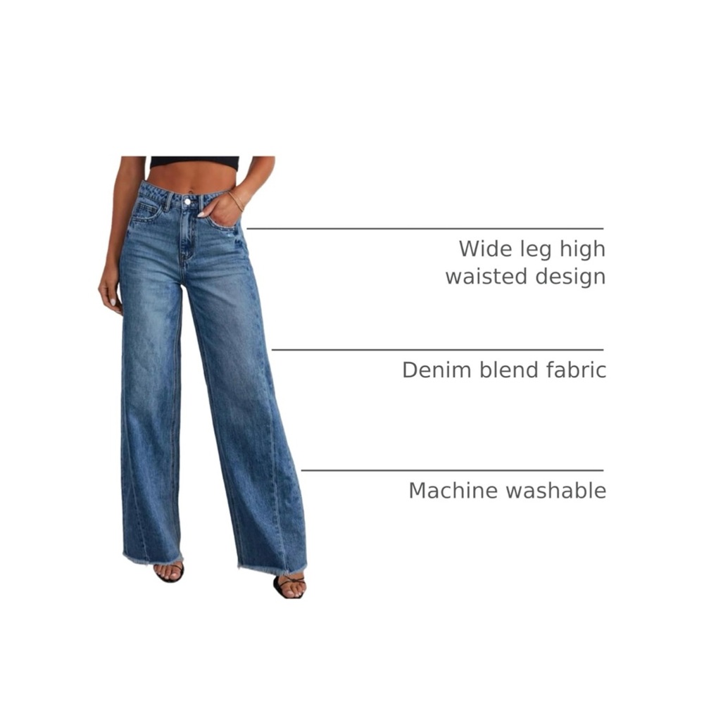 Sidefeel Women's Wide Leg Jeans High Waisted Strechy Raw Hem Denim Pants Size 18 - Picture 4 of 8